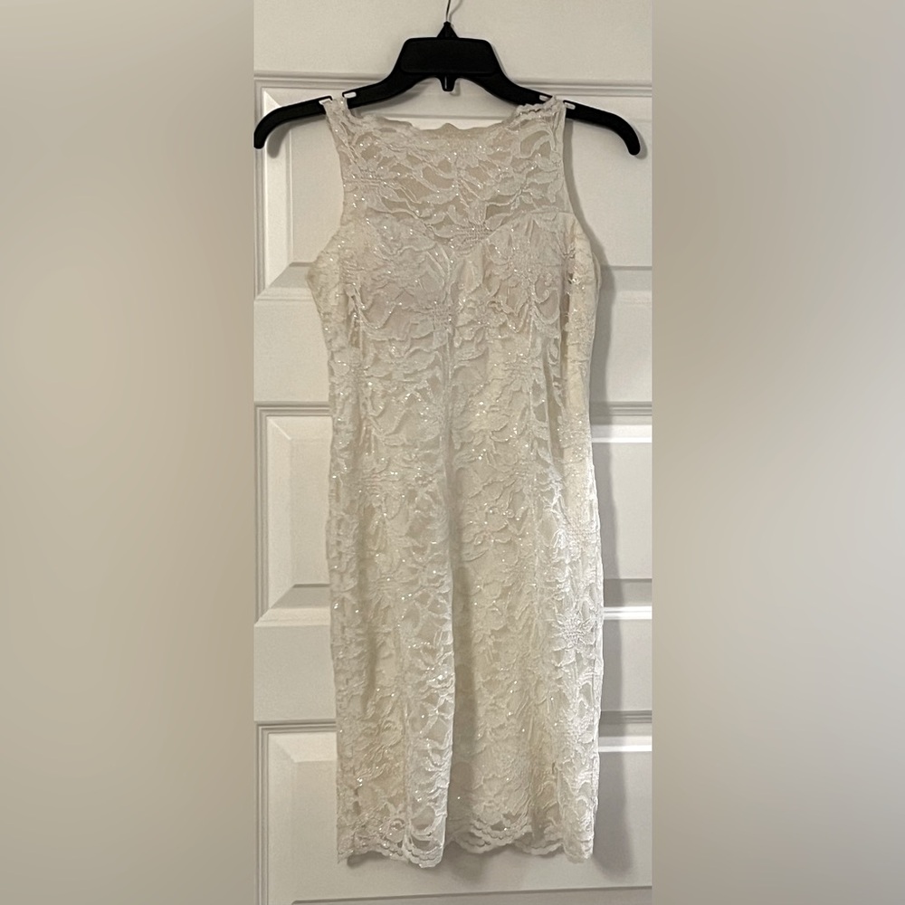 White lace dress Morgan and Co. Perfect for bachelorette party. New with tags